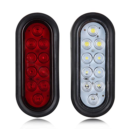 Partswcgg 6Pcs 6 Inch Oval LED Trailer Tail Lights 10 LED, 4 Red and 2 White 6" Oval Led Stop Turn Tail Lights Brake Reverse Back Up Trailer Lights w/Flush Mount Grommets Plugs Waterproof for RV Truck Bus 12V - Image 2