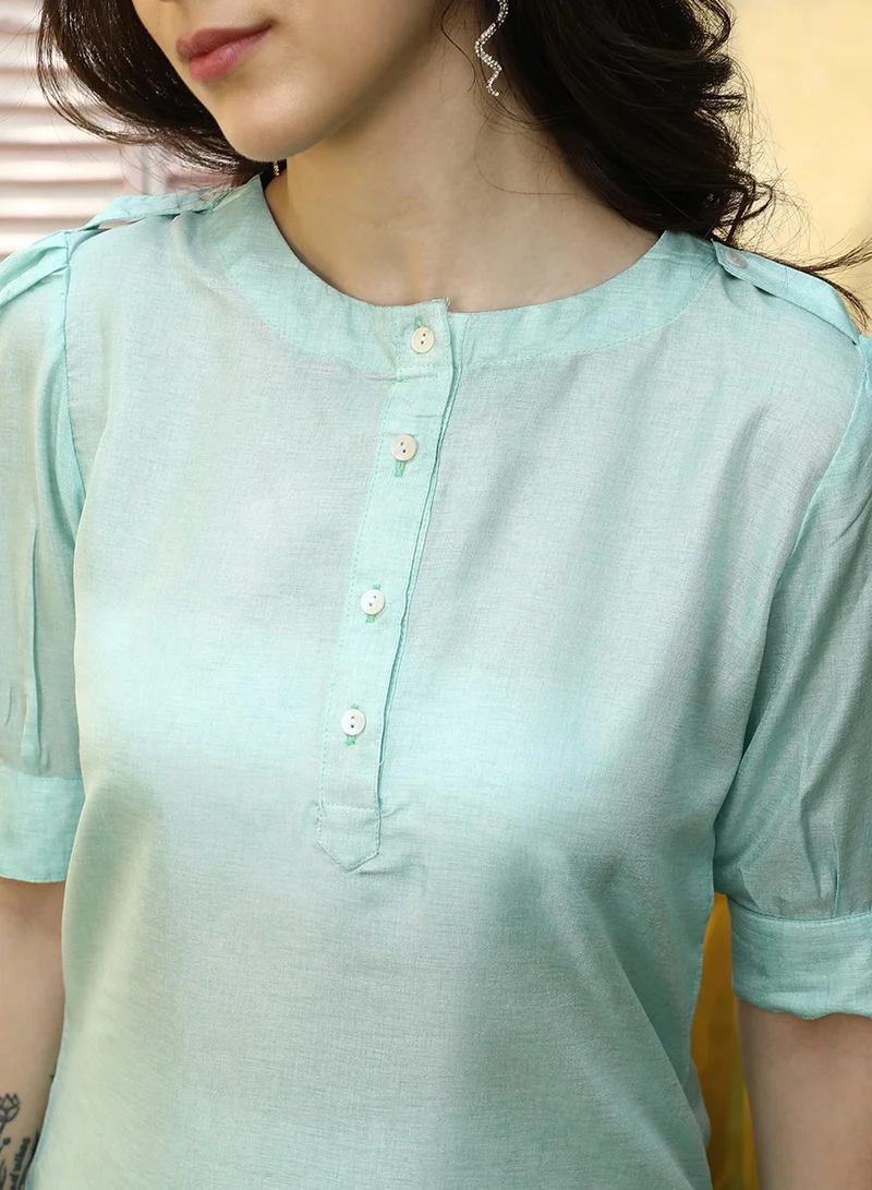 Qissa  Women's Aqua Green Cuffed Sleeve Kurta for Women | Best Price UAE