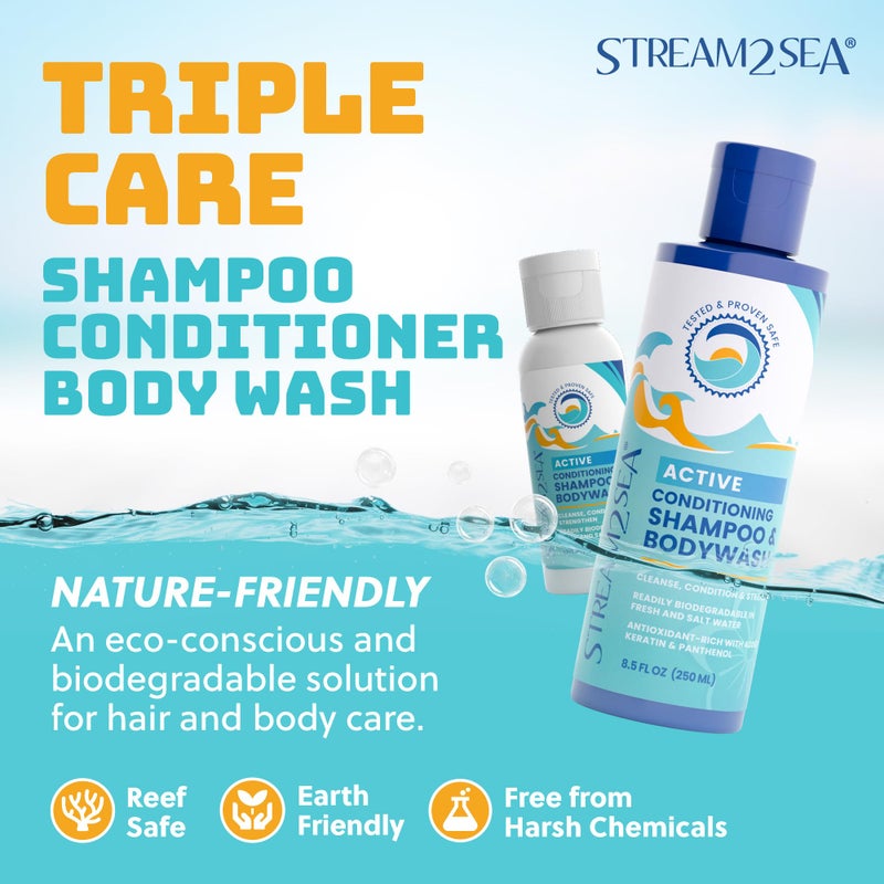STREAM 2 SEA Non Toxic Shampoo and Conditioner, Body Wash 3 in 1 for Swim - Reef Safe Swimmers Shampoo for Men, Women or Kids - All Natural Organic Shampoo and Conditioner Set with Biodegradable Soap for Camping - Image 2