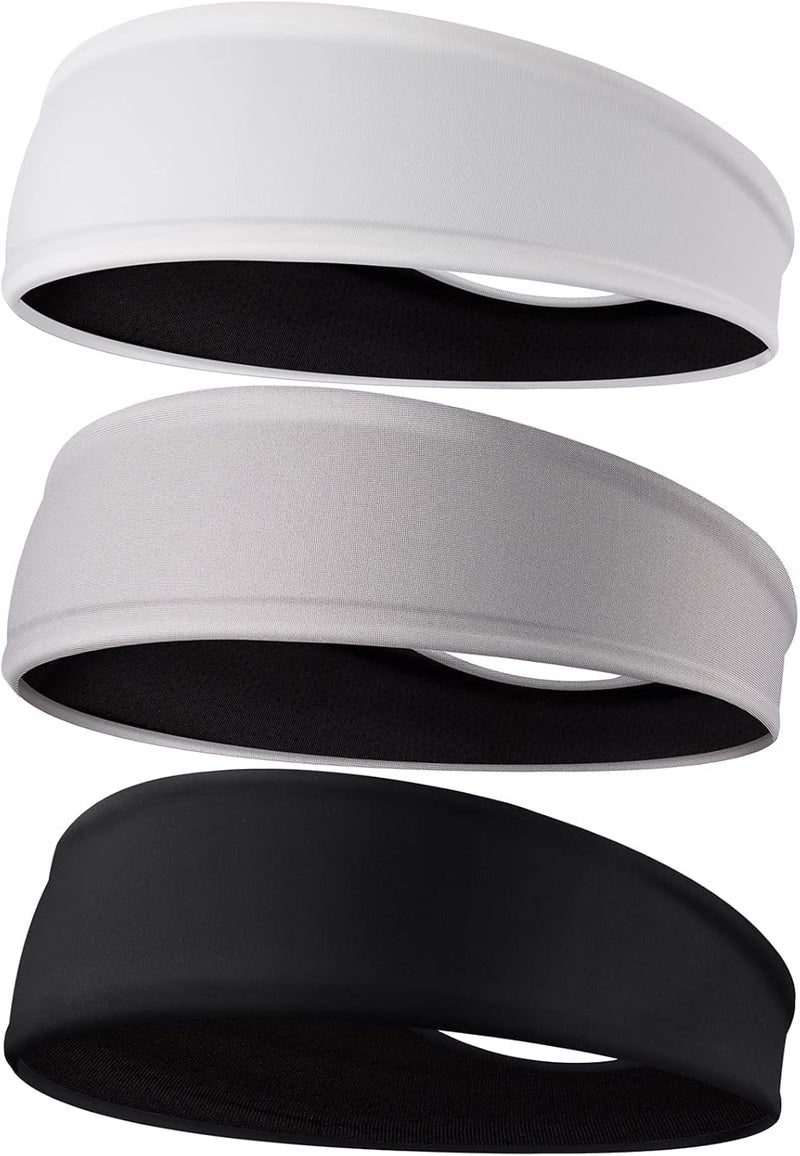 PAROPKAR 3-Pack Head Band for Men, Sport Sweatbands for Running Fitness Yoga Cycling, Sweat Wicking Non Slip for Unisex (Black Light Grey White) - Image 1