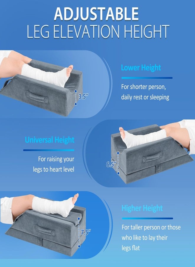 Wellsin 4-Height Adjustable Leg Elevation Pillows for After Surgery, Knee and Ankle Injuries, Memory Foam Leg Wedge Pillow with 3 Handles, 1 Insert Pad and Washable Velvet Cover - Image 4