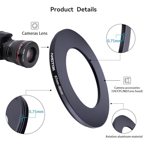 AMOTOK 67mm Lens to 49mm Camera Lens Adapter,67mm-49mm Filter Step-Down Ring,Compatible All 49mm Filter Accessory.Made from CNC Machined - Image 3