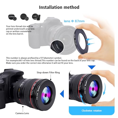 AMOTOK 67mm Lens to 49mm Camera Lens Adapter,67mm-49mm Filter Step-Down Ring,Compatible All 49mm Filter Accessory.Made from CNC Machined - Image 4