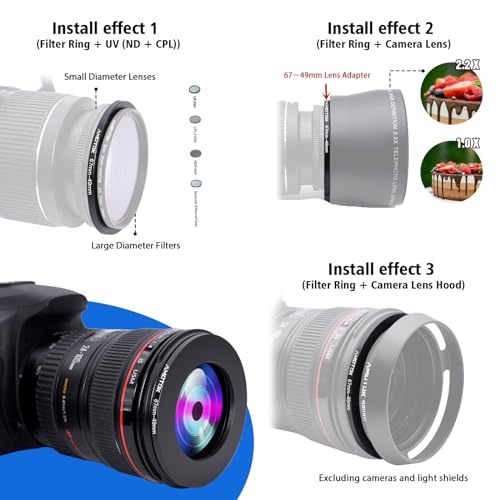 AMOTOK 67mm Lens to 49mm Camera Lens Adapter,67mm-49mm Filter Step-Down Ring,Compatible All 49mm Filter Accessory.Made from CNC Machined - Image 5