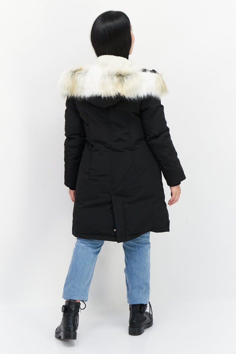 Sam Edelman Women Faux Fur Solid Parka Jacket, Black - Image 3
