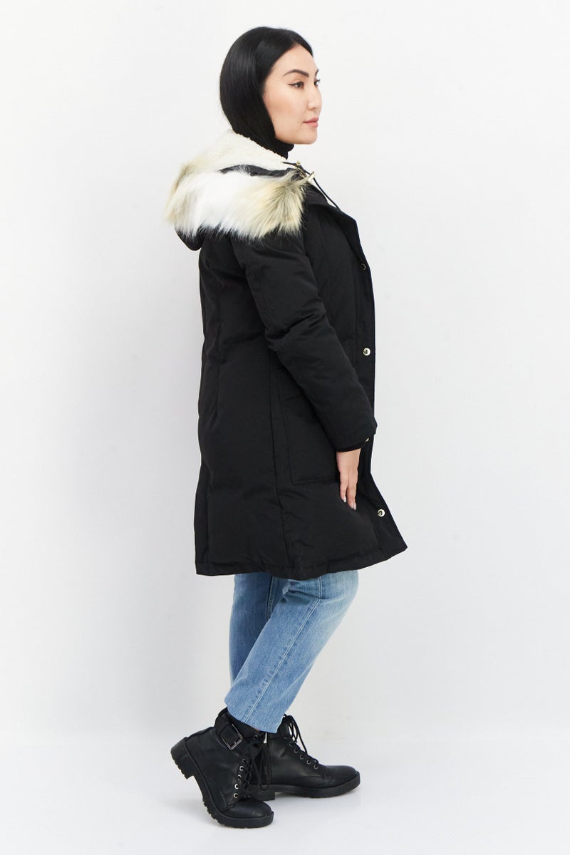 Sam Edelman Women Faux Fur Solid Parka Jacket, Black - Image 4