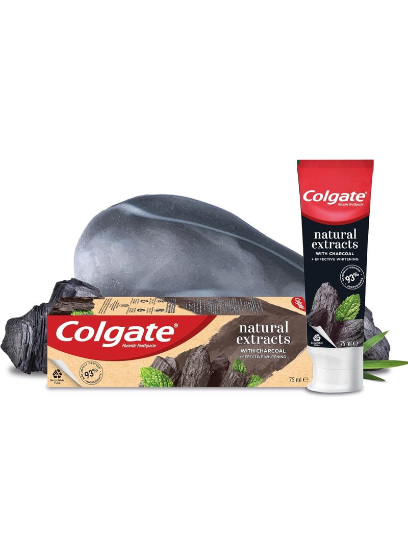 كولجيت معجون أسنان كولجيت بمستخلصات طبيعية مع الفحم 75 مل تبييض فعال مع 93% من المكونات الطبيعية - Image 1