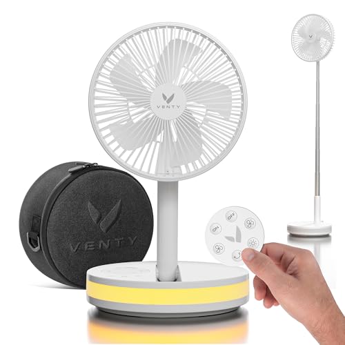 VENTY Portable Fan  Wireless Battery Operated Fan  4 Speeds  LED Lighting  Carry Case  Remote Control  Cruise Travel  Outdoor Travel RV Power Bank With USBC Port White with Case