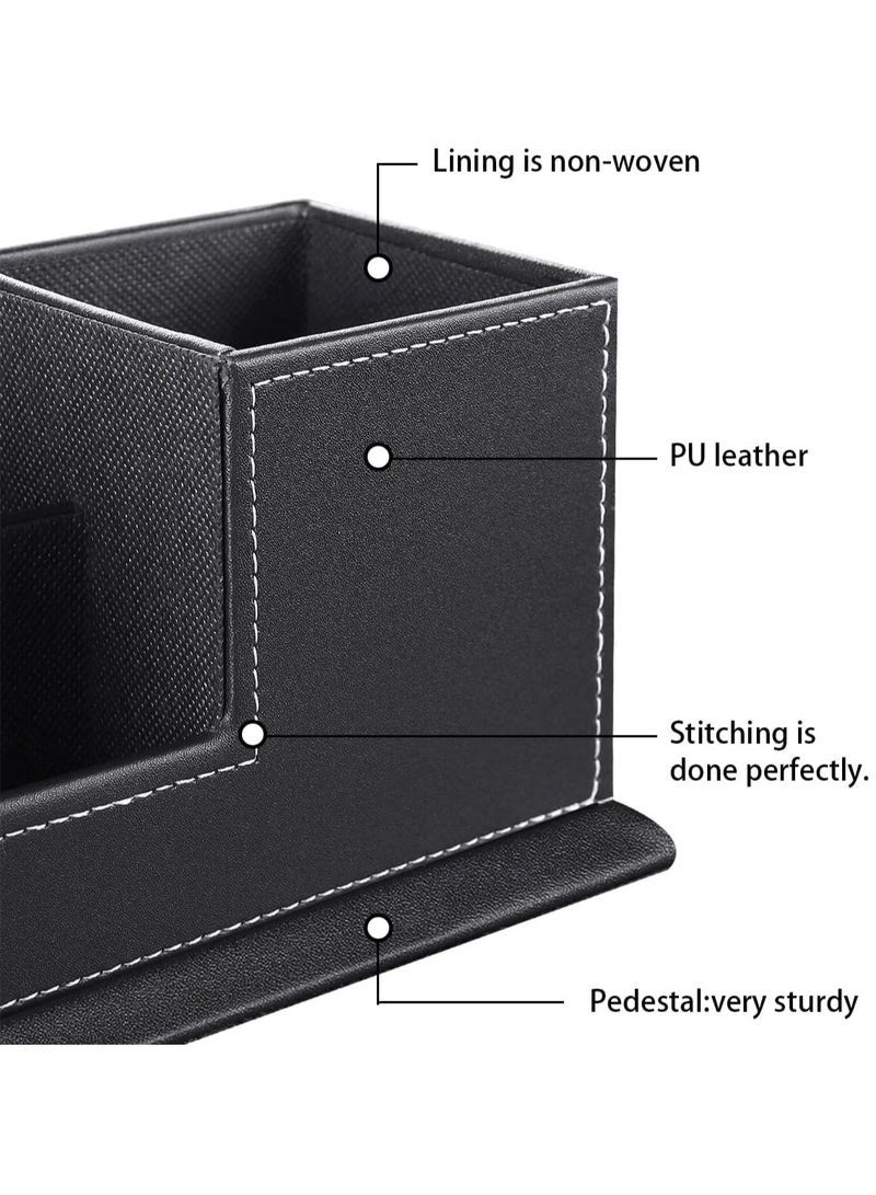 Arabest منظم مكتب لوازم المكتب حاملة جلدية متعددة الوظائف صندوق تخزين قلم، قلم رصاص، هاتف محمول، بطاقات عمل، حامل جهاز التحكم عن بعد أسود - Image 3