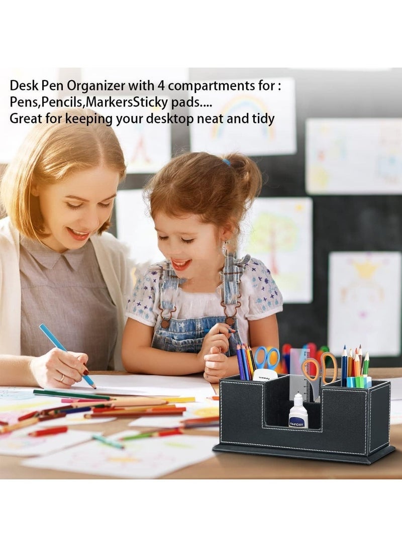 Arabest منظم مكتب لوازم المكتب حاملة جلدية متعددة الوظائف صندوق تخزين قلم، قلم رصاص، هاتف محمول، بطاقات عمل، حامل جهاز التحكم عن بعد أسود - Image 5