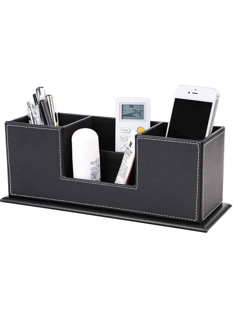 Arabest منظم مكتب لوازم المكتب حاملة جلدية متعددة الوظائف صندوق تخزين قلم، قلم رصاص، هاتف محمول، بطاقات عمل، حامل جهاز التحكم عن بعد أسود - Image 1
