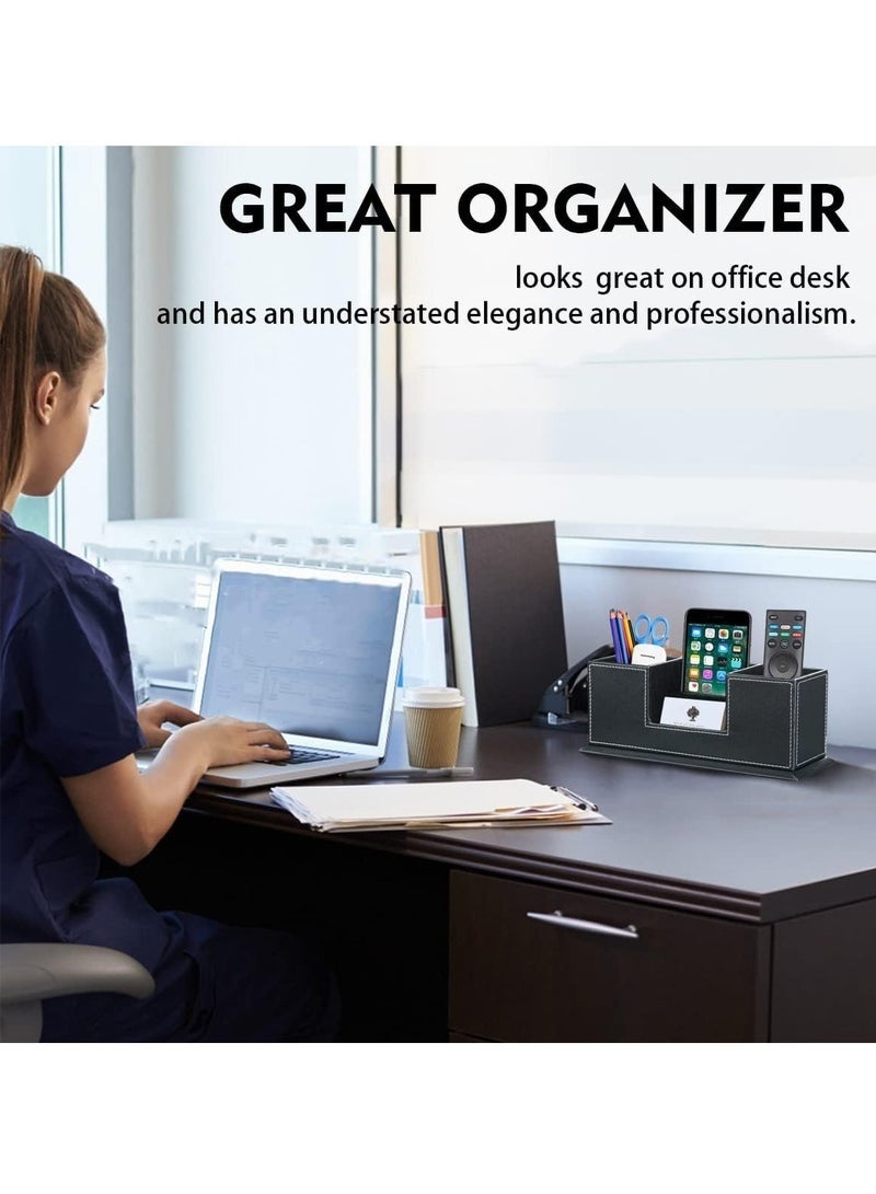 Arabest منظم مكتب لوازم المكتب حاملة جلدية متعددة الوظائف صندوق تخزين قلم، قلم رصاص، هاتف محمول، بطاقات عمل، حامل جهاز التحكم عن بعد أسود - Image 4