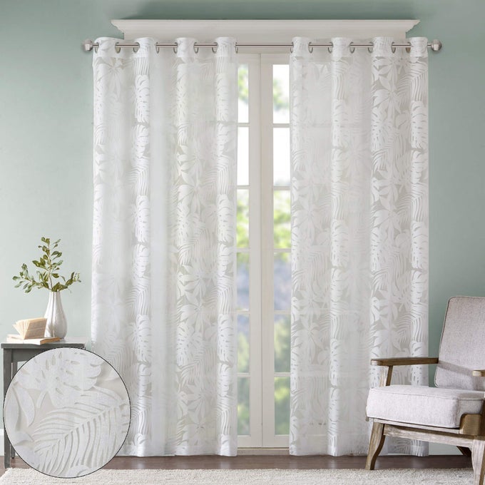 SEMI SHEER SINGLE CURTAIN MODERN CONTEMPORARY BOTANICAL PRINT OUT DESIGN GROMMET TOP WINDOW DRAPE FOR LIVING ROOM BEDROOM AND DORM 50X95 TROPICAL WHITE