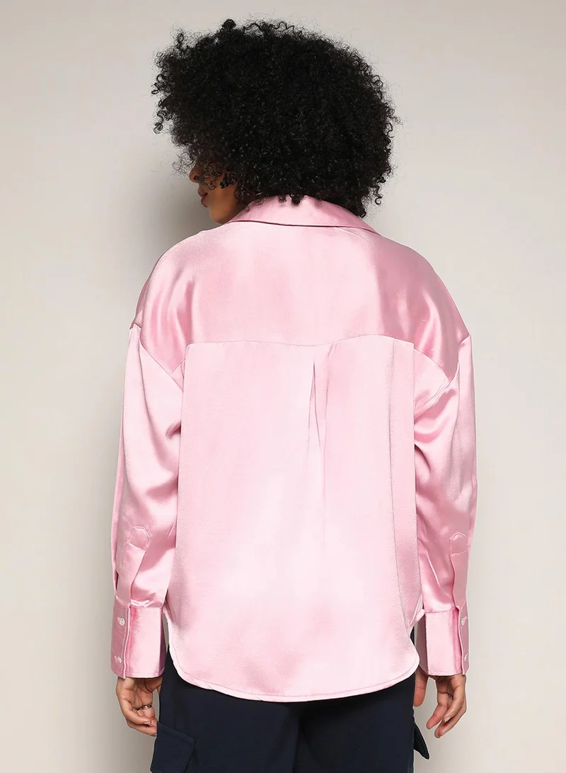 PINACOLADA Women's Blush Pink Boxy Satin Shirt