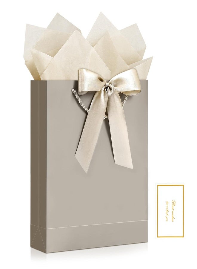 YoungTree Medium Gift Bag with Ribbon and Greeting Card 2 Tissue Papers, Portable Paper Birthday Gift Bags with Handles, Elegant Present Bags for Valentines Day Wedding Party Supplies (Champagne) - Image 1