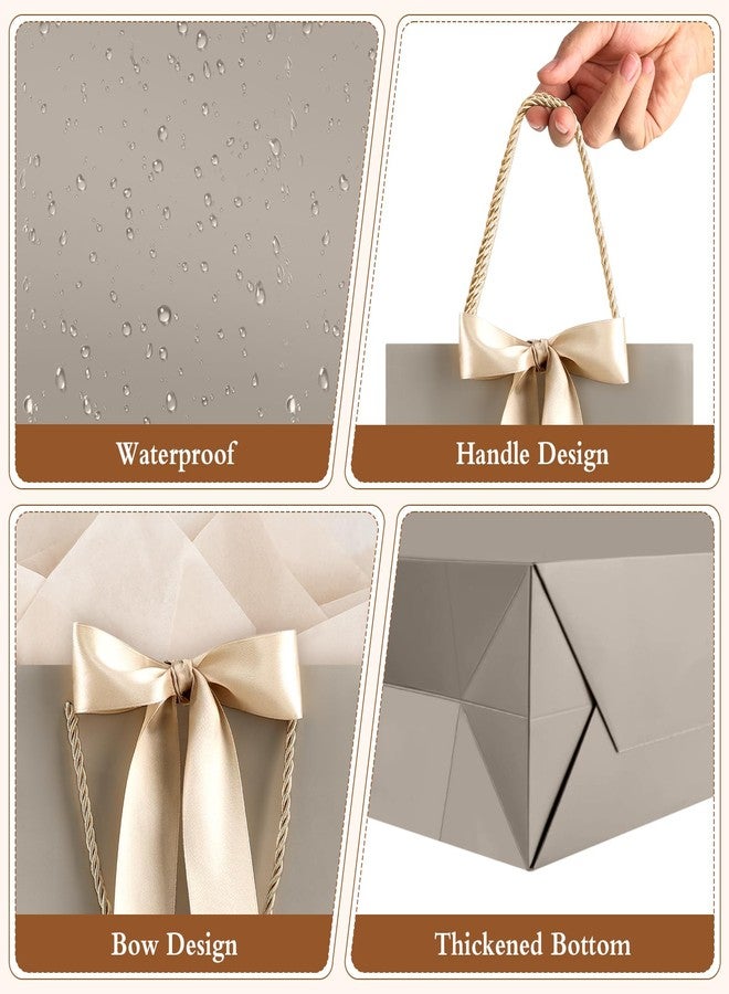 YoungTree Medium Gift Bag with Ribbon and Greeting Card 2 Tissue Papers, Portable Paper Birthday Gift Bags with Handles, Elegant Present Bags for Valentines Day Wedding Party Supplies (Champagne) - Image 5