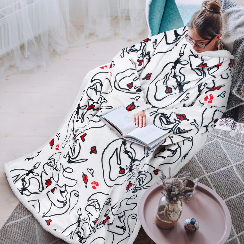 Tirrinia Sherpa Wearable Blanket With Sleeves Full Body Throw Reading Wrap TV Blankets Cozy Blanket Robe Snuggle Gift for Adult Women Men Mom Grandma