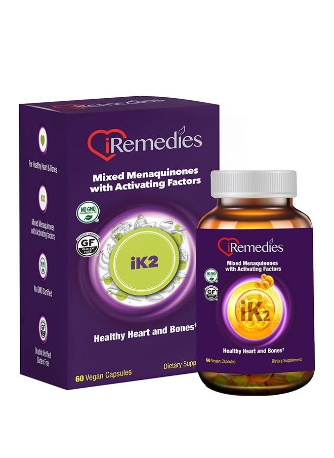 iRemedies iRemedies iK2 Vitamin – Vitamin K2 Supplement for Bone and Cardiovascular Health – 75mcg – 60 Capsules  - Image 1