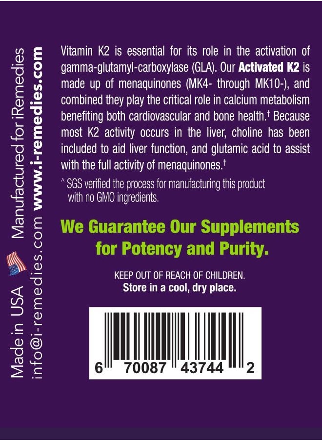 iRemedies iRemedies iK2 Vitamin – Vitamin K2 Supplement for Bone and Cardiovascular Health – 75mcg – 60 Capsules  - Image 4