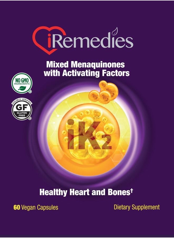 iRemedies iRemedies iK2 Vitamin – Vitamin K2 Supplement for Bone and Cardiovascular Health – 75mcg – 60 Capsules  - Image 2