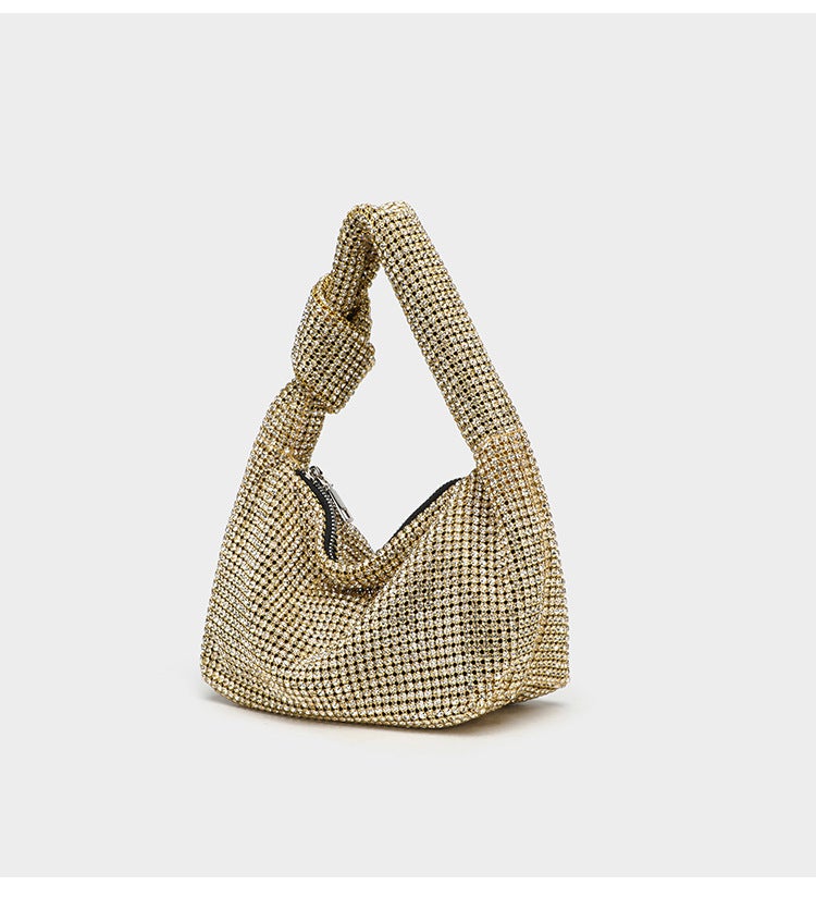 Selling Full Diamond-Encrusted Women'S Bucket Bag With A-Grade Rhinestones, Evening Bag, Chain Bag, Handbag, Shoulder Bag With Twist Knot - Image 1