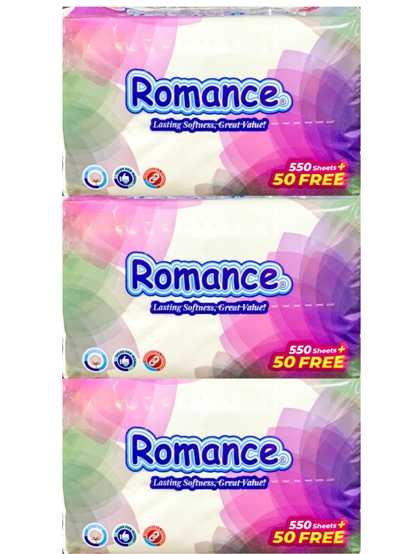 Romance Facial Lasting Softness Great Value 600 Tissue Pack of 3
