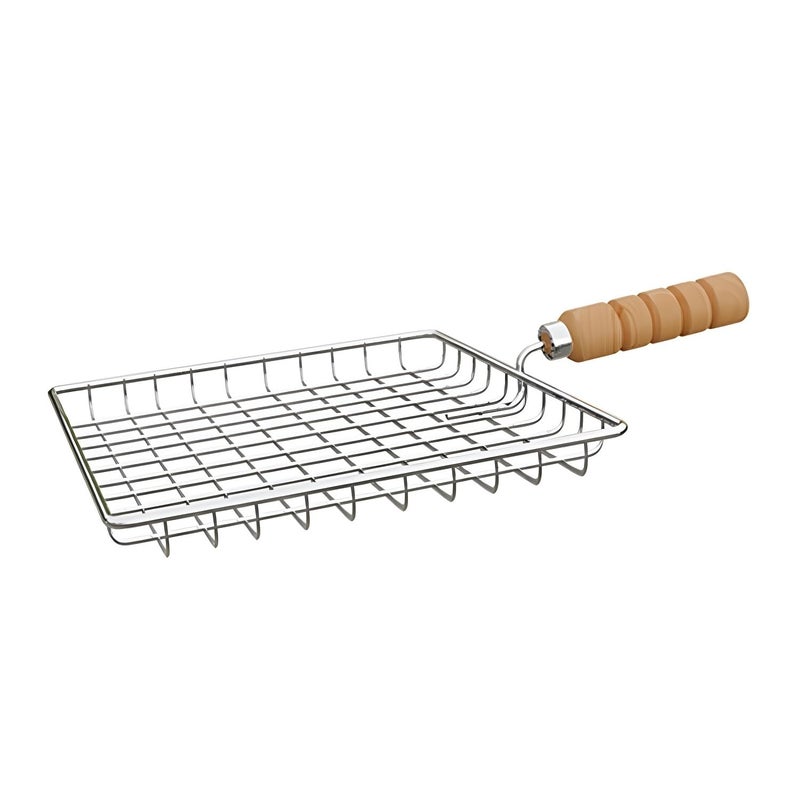 5Qebhram BBQ Roaster Chapati Toast Grill Roaster with Wooden Handle Barbeque Papad paneer Roti Jali Deep Square - Image 1