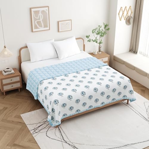 DE CAMA Cotton Double Bed Dohar | Hand Block Printed Summer AC Blanket (90 x 100 Inch)| Mulmul Fabric 150 GSM | Soft & Lightweight Comforter for All Seasons | Reversible Design - Big Block Tree - Image 2