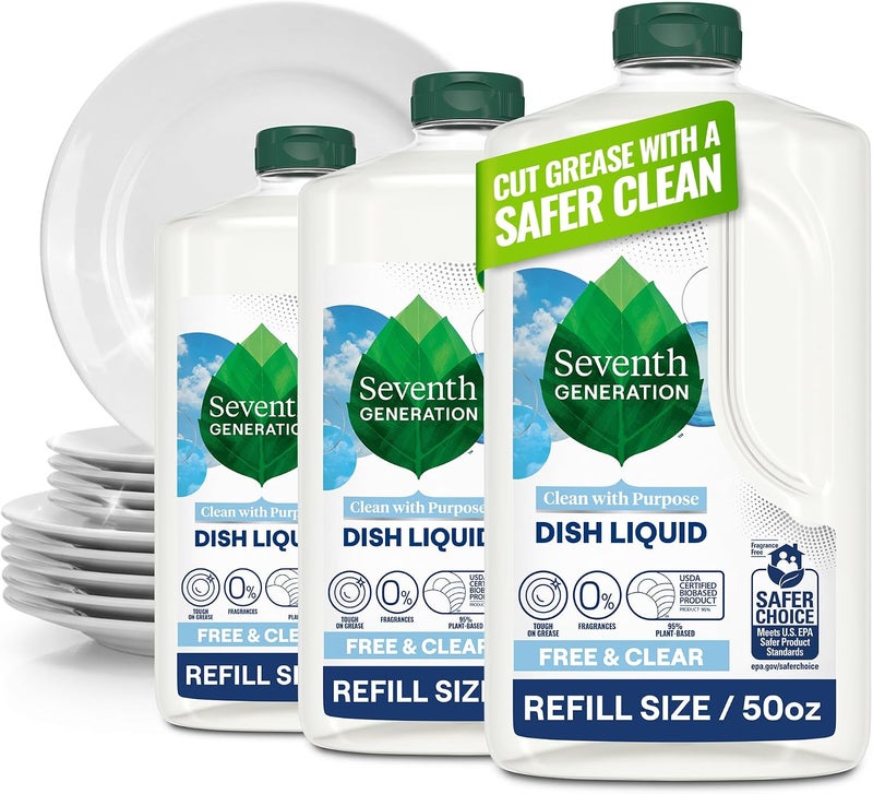 Seventh Generation Hand Dish Wash Refill, Free & Clear, 3 Pack (50 oz each) - Image 1