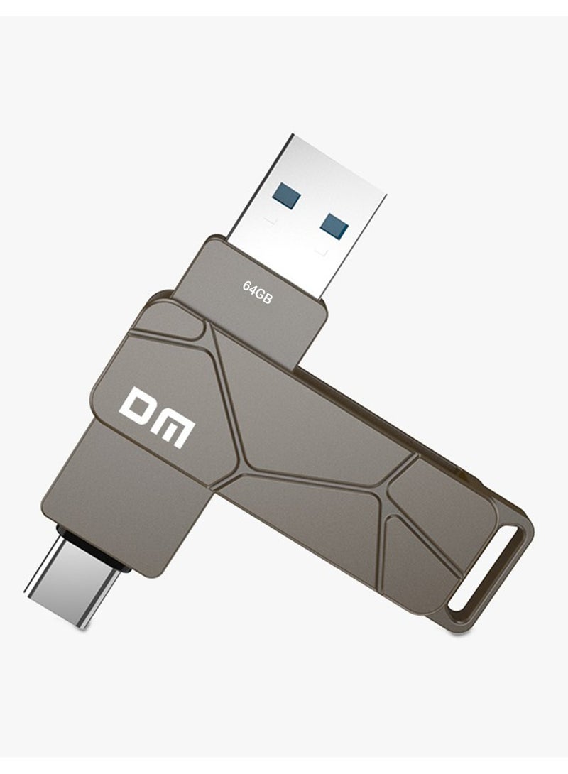 DM 64GB USB-C Flash Drive, USB 3.2 OTG Memory Stick, Dual-Port USB-A & USB-C, High-Speed Transfer, Durable Metal Body, Keychain Included, Compatible with Android, iOS, Laptops & Tablets - Image 1
