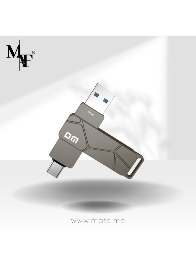 DM 64GB USB-C Flash Drive, USB 3.2 OTG Memory Stick, Dual-Port USB-A & USB-C, High-Speed Transfer, Durable Metal Body, Keychain Included, Compatible with Android, iOS, Laptops & Tablets - Image 1