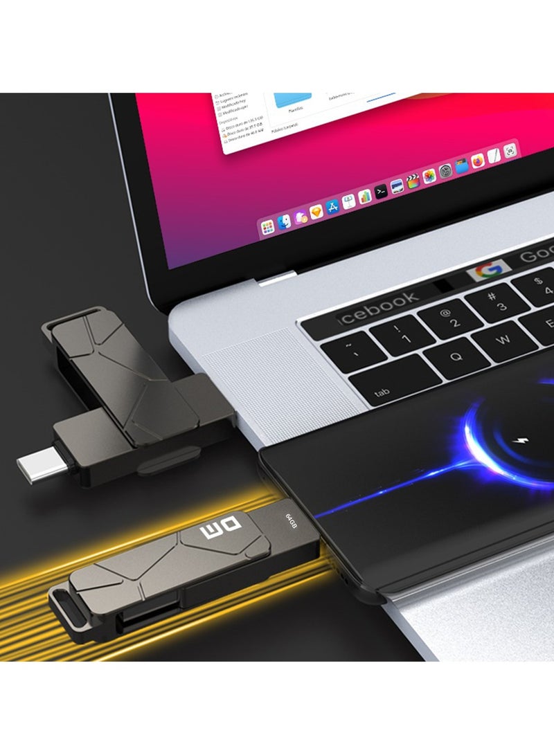 DM 64GB USB-C Flash Drive, USB 3.2 OTG Memory Stick, Dual-Port USB-A & USB-C, High-Speed Transfer, Durable Metal Body, Keychain Included, Compatible with Android, iOS, Laptops & Tablets - Image 4