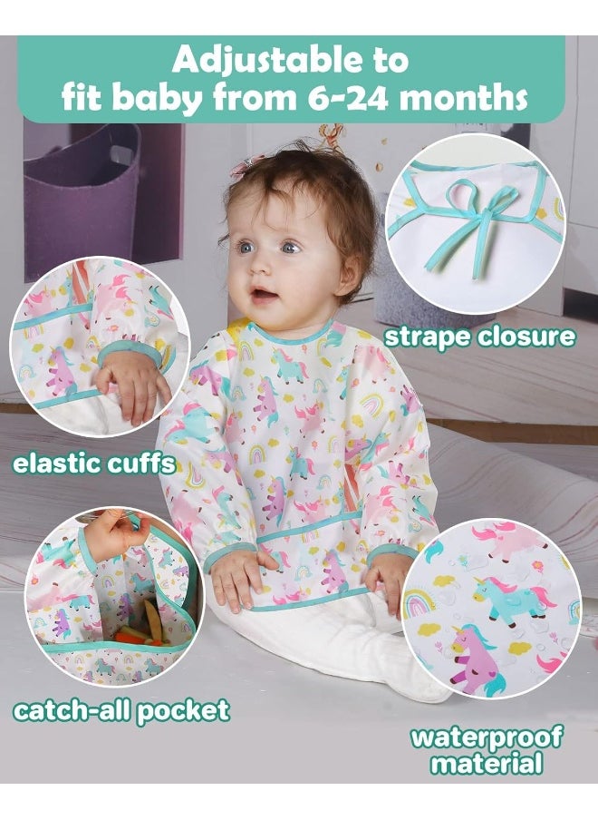 Lictin Lictin 3 Pack Baby Bibs for Boy or Girl, Cute Long Sleeve Bib, Waterproof Bibs for Toddlers, Adjustable Closure Baby Smock, Mess Proof Baby Bib, 6-24 Months Reusable Infant Baby Bibs  - Image 3