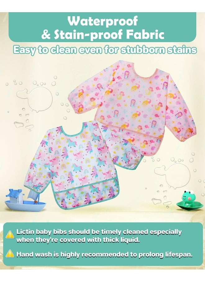 Lictin Lictin 3 Pack Baby Bibs for Boy or Girl, Cute Long Sleeve Bib, Waterproof Bibs for Toddlers, Adjustable Closure Baby Smock, Mess Proof Baby Bib, 6-24 Months Reusable Infant Baby Bibs  - Image 5