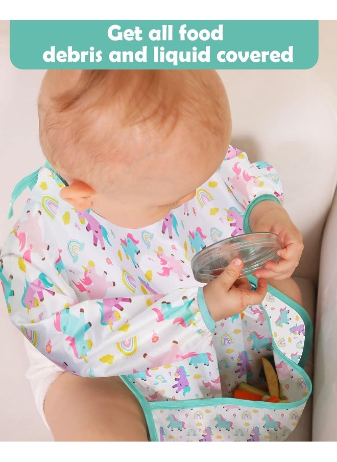 Lictin Lictin 3 Pack Baby Bibs for Boy or Girl, Cute Long Sleeve Bib, Waterproof Bibs for Toddlers, Adjustable Closure Baby Smock, Mess Proof Baby Bib, 6-24 Months Reusable Infant Baby Bibs  - Image 4