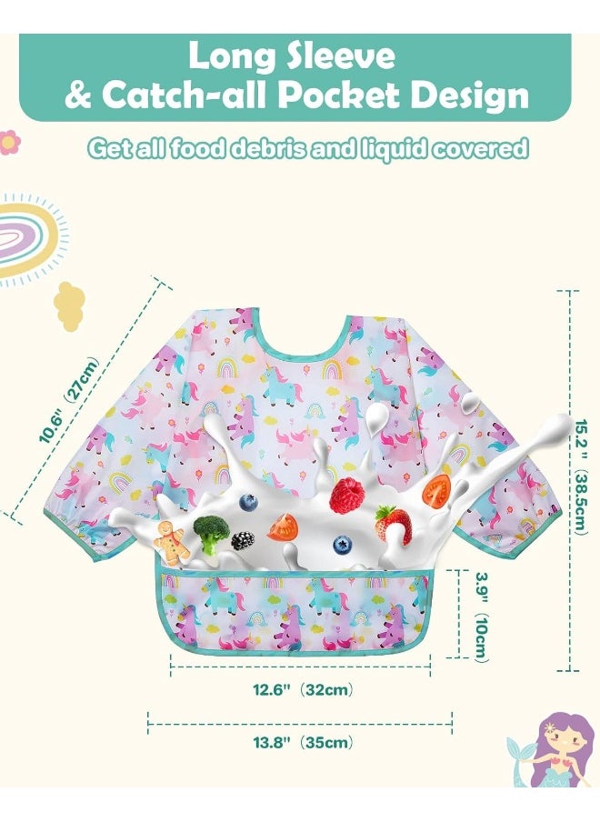 Lictin Lictin 3 Pack Baby Bibs for Boy or Girl, Cute Long Sleeve Bib, Waterproof Bibs for Toddlers, Adjustable Closure Baby Smock, Mess Proof Baby Bib, 6-24 Months Reusable Infant Baby Bibs  - Image 2