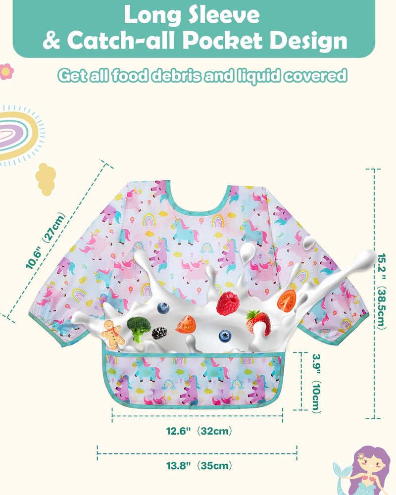 Lictin 3 Pack Baby Bibs for Boy or Girl, Cute Long Sleeve Bib, Waterproof Bibs for Toddlers,Adjustable Closure Baby Smock, Mess Proof Baby Bib, 6-24 Months Reusable Infant Baby Bibs - Image 5