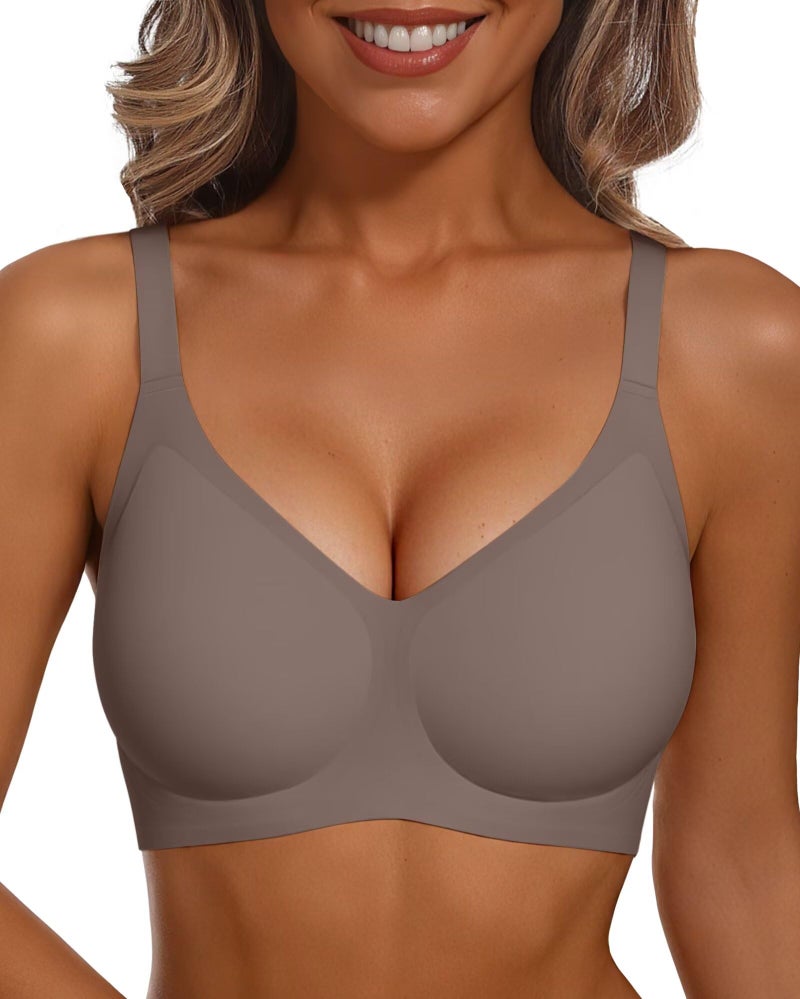 Vertvie Jelly Racerback Bras for Women Wireless Push Up Bra Seamless Supportive Full Coverage Convertible T-Shirt Bralettes(Grey,Large) - Image 1