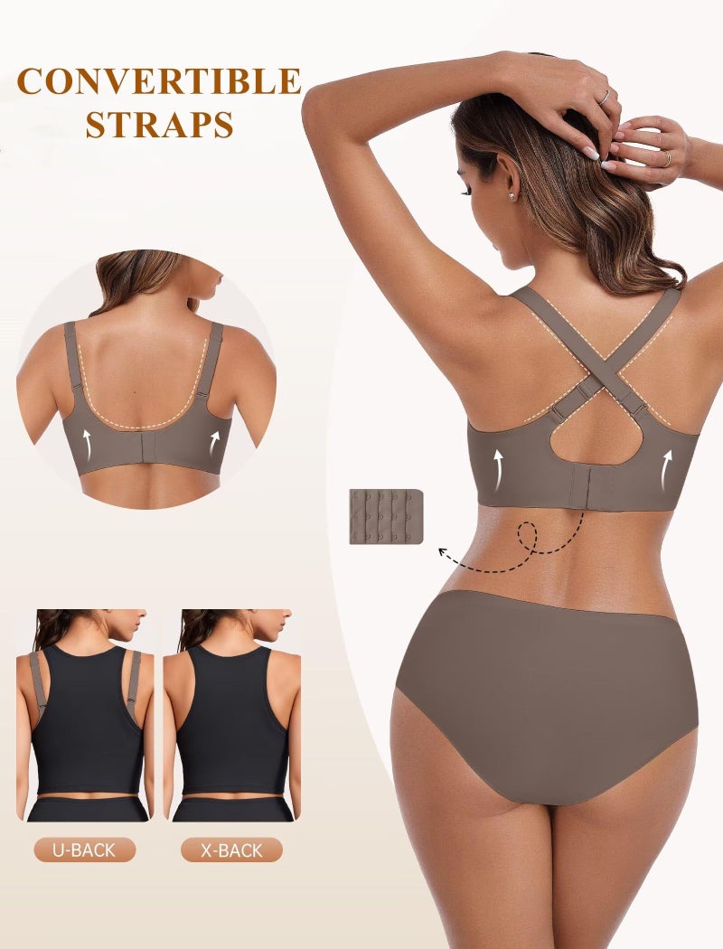 Vertvie Jelly Racerback Bras for Women Wireless Push Up Bra Seamless Supportive Full Coverage Convertible T-Shirt Bralettes(Grey,Large) - Image 3