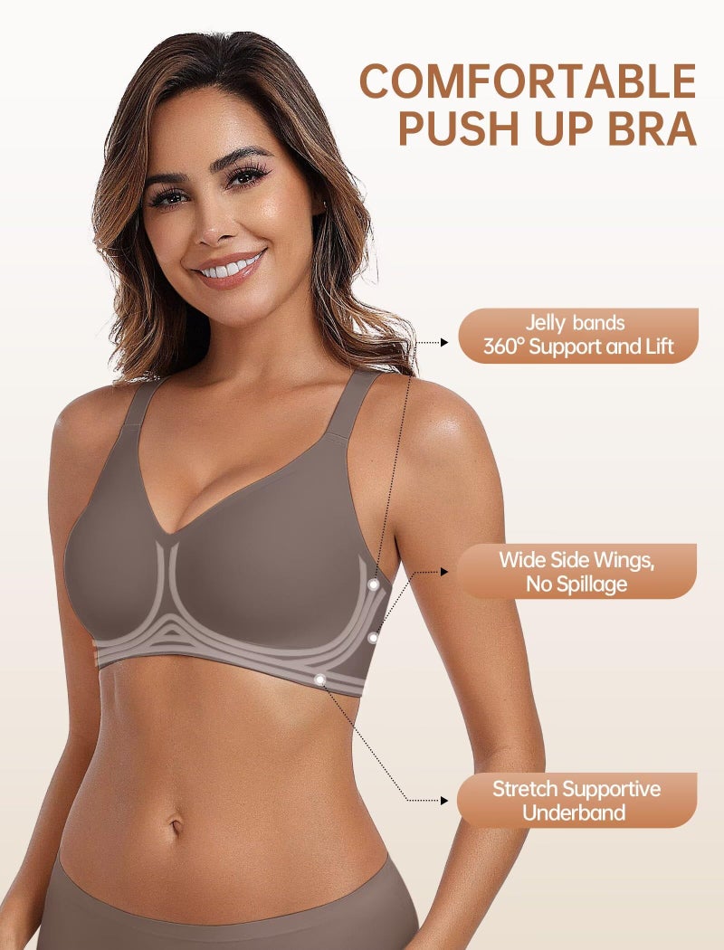 Vertvie Jelly Racerback Bras for Women Wireless Push Up Bra Seamless Supportive Full Coverage Convertible T-Shirt Bralettes(Grey,Large) - Image 2