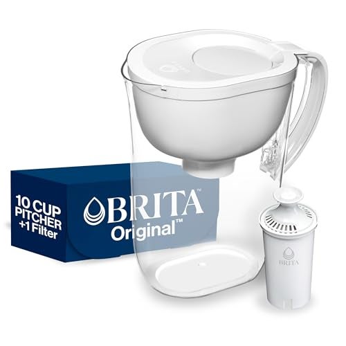 Brita Large Water Filter Pitcher for Tap and Drinking Water Includes 1 Standard Filter BPAFree Lasts Two Months 10Cup Capacity Bright White