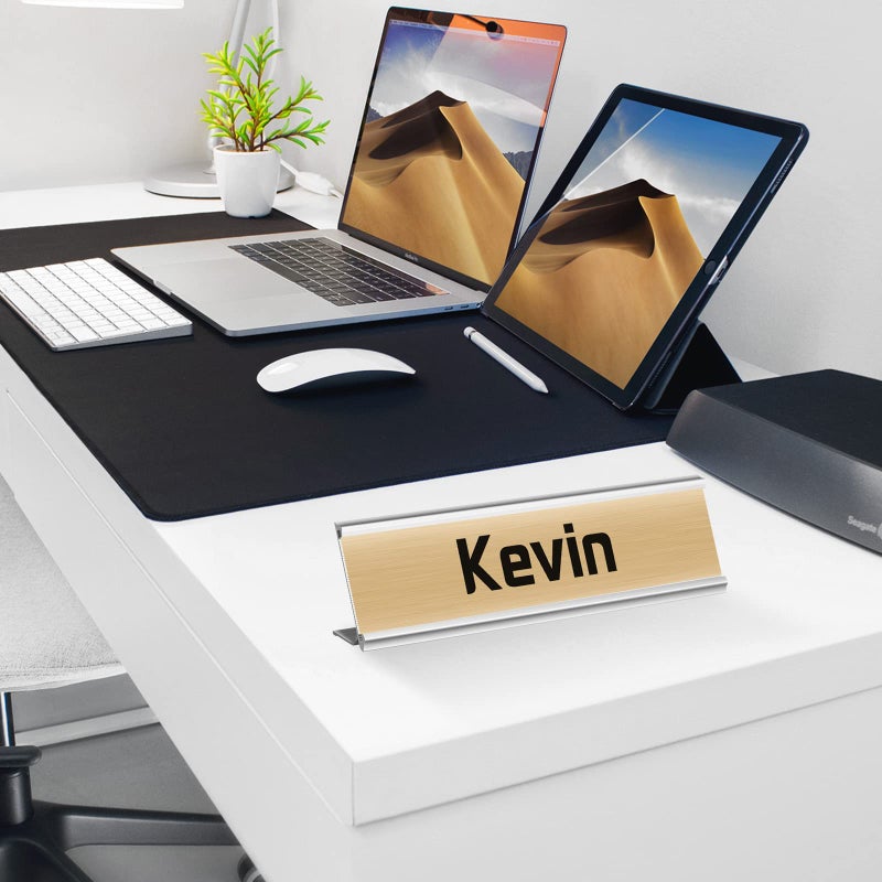 LEIFIDE 12 Pack Aluminum Name Plate Holder for Desk 2 x 8 Inch Blank Name Plates Office Business Desk Holder Desktop Table Display for Back to School Business Office Meeting Teacher Classroom(Silver) - Image 5