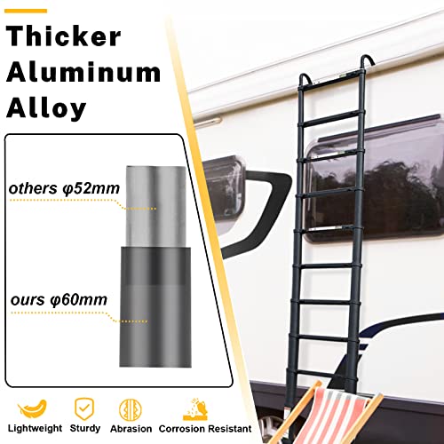 RIKADE Telescopic Ladder, 8.5 ft Aluminum Telescoping Ladder with Non-Slip Feet and Stable Hook, Portable Extension Ladder for Household and Outdoor Working, Max Load 330 lb, Black - Image 4