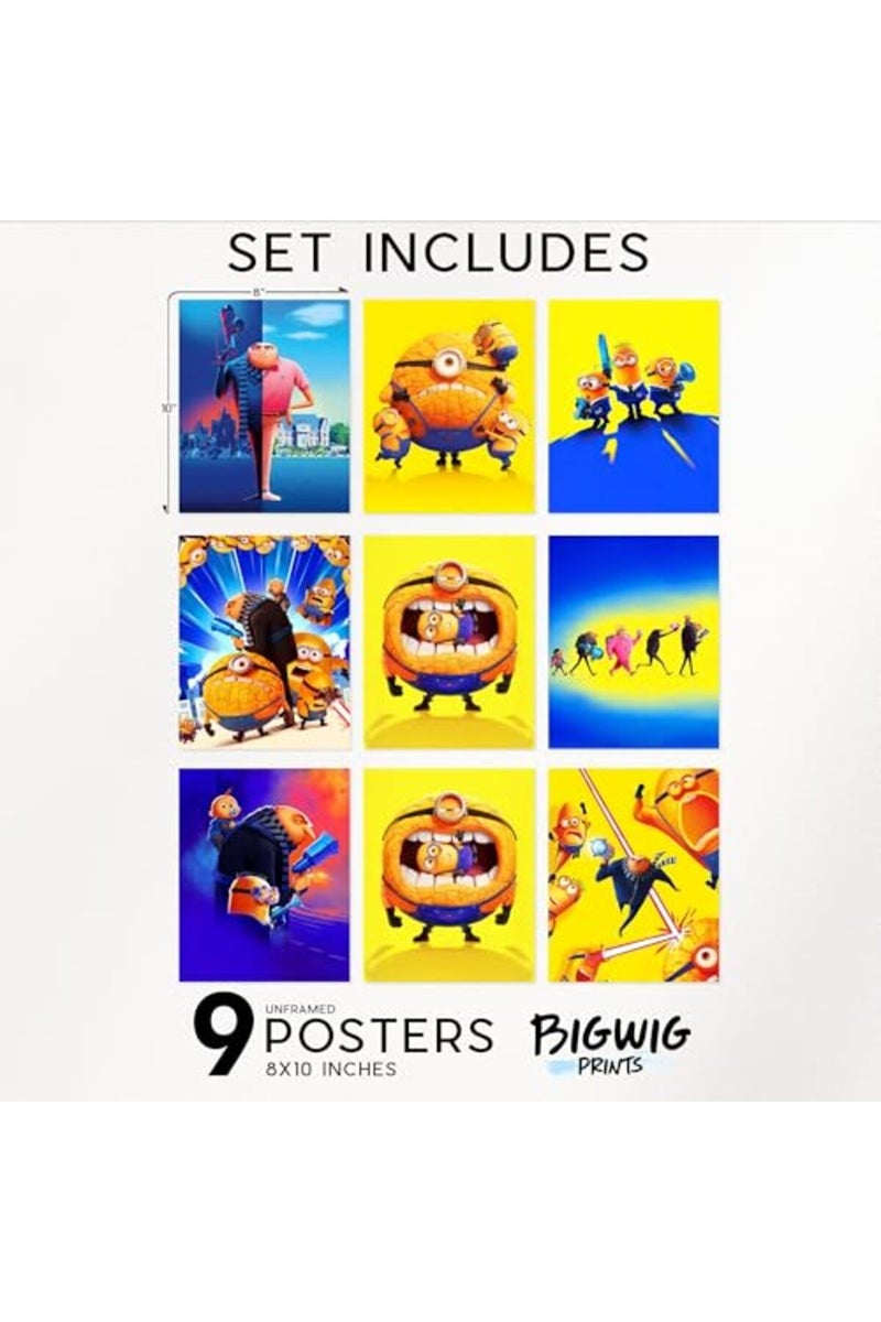 BigWig Prints Despicable Me 4 Wall Art - Minion Bedroom Decor, Minions Poster, Despicable Me Party Decorations, Kids Movie Posters, Wall Decor Artwork for Kids Room - Unframed Set of 9 (8x10) - Image 2