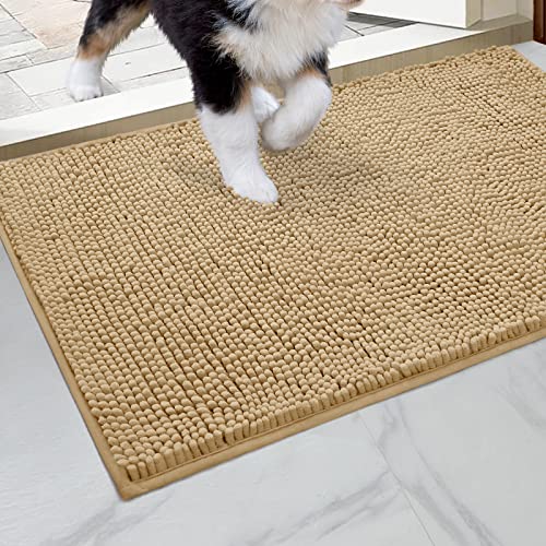 HOMEIDEAS Doormat Indoor Entrance, 32"x20", Highly Absorbent Chenille Muddy Dog Washable Non Slip Front Welcome Door Floor Mat for Entryway, Beige - Image 1