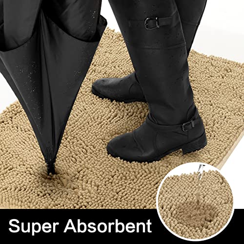 HOMEIDEAS Doormat Indoor Entrance, 32"x20", Highly Absorbent Chenille Muddy Dog Washable Non Slip Front Welcome Door Floor Mat for Entryway, Beige - Image 2