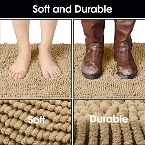 HOMEIDEAS Doormat Indoor Entrance, 32"x20", Highly Absorbent Chenille Muddy Dog Washable Non Slip Front Welcome Door Floor Mat for Entryway, Beige - Image 4