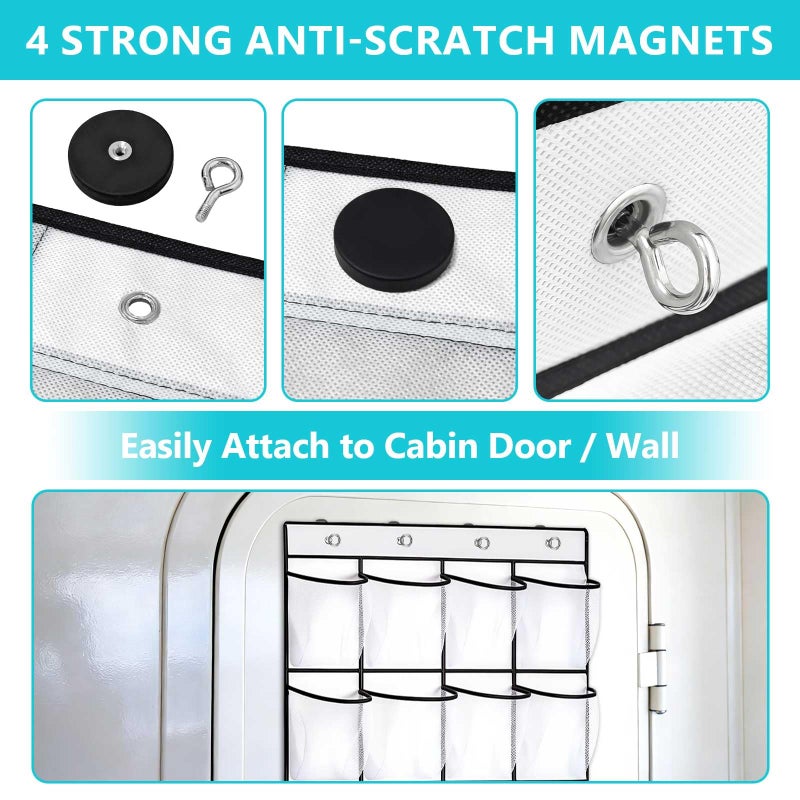 Esoes Cruise Ship Magnetic Door Organizer, 24 Pockets Magnetic Behind the Door Shoe Rack-4 Strong Anti-Scratch Magnets, Over the Door Organizer Cruise Essentials Storage for Cruise Cabin Travel - Image 5