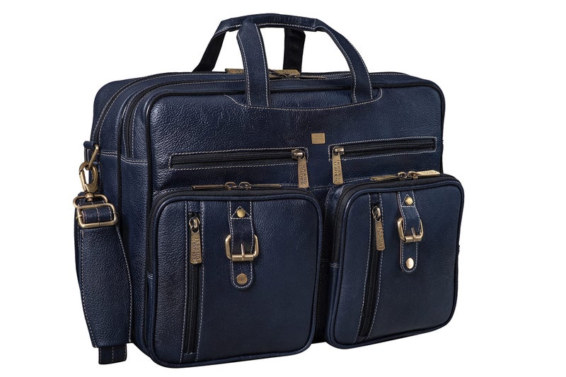 BRAND LEATHER Genuine Leather Convertible Backpack 16" Laptop Messenger Bag Multi-Functional Business Briefcase for Men (BLUE) - Image 1