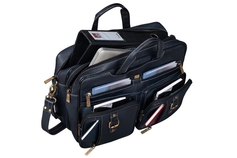 BRAND LEATHER Genuine Leather Convertible Backpack 16" Laptop Messenger Bag Multi-Functional Business Briefcase for Men (BLUE) - Image 5